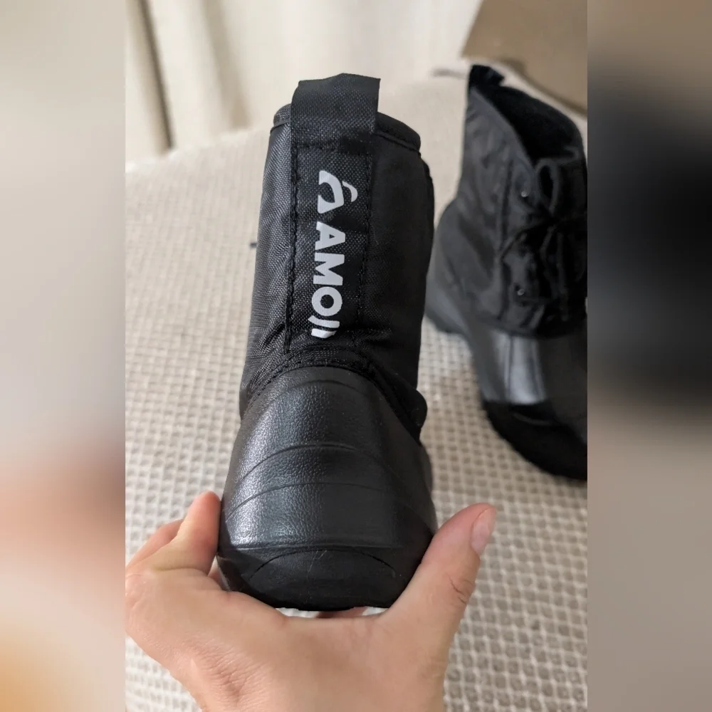 Kids Black Lace-Up Snow Boots